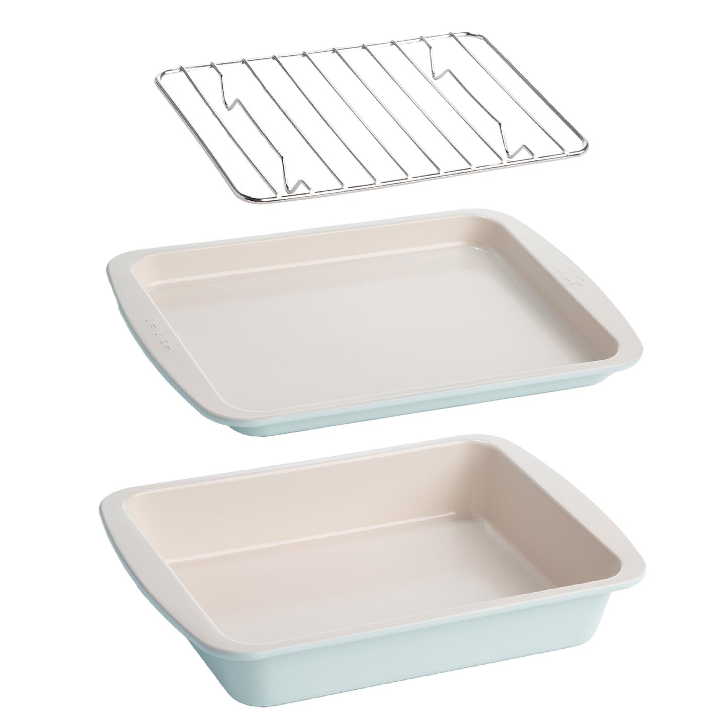 Tasty Nonstick Toaster Oven Baking Set Includes Cake Pan, Oven Tray, Rack, Carbon Steel Bakeware, 3-Piece Set, Pink