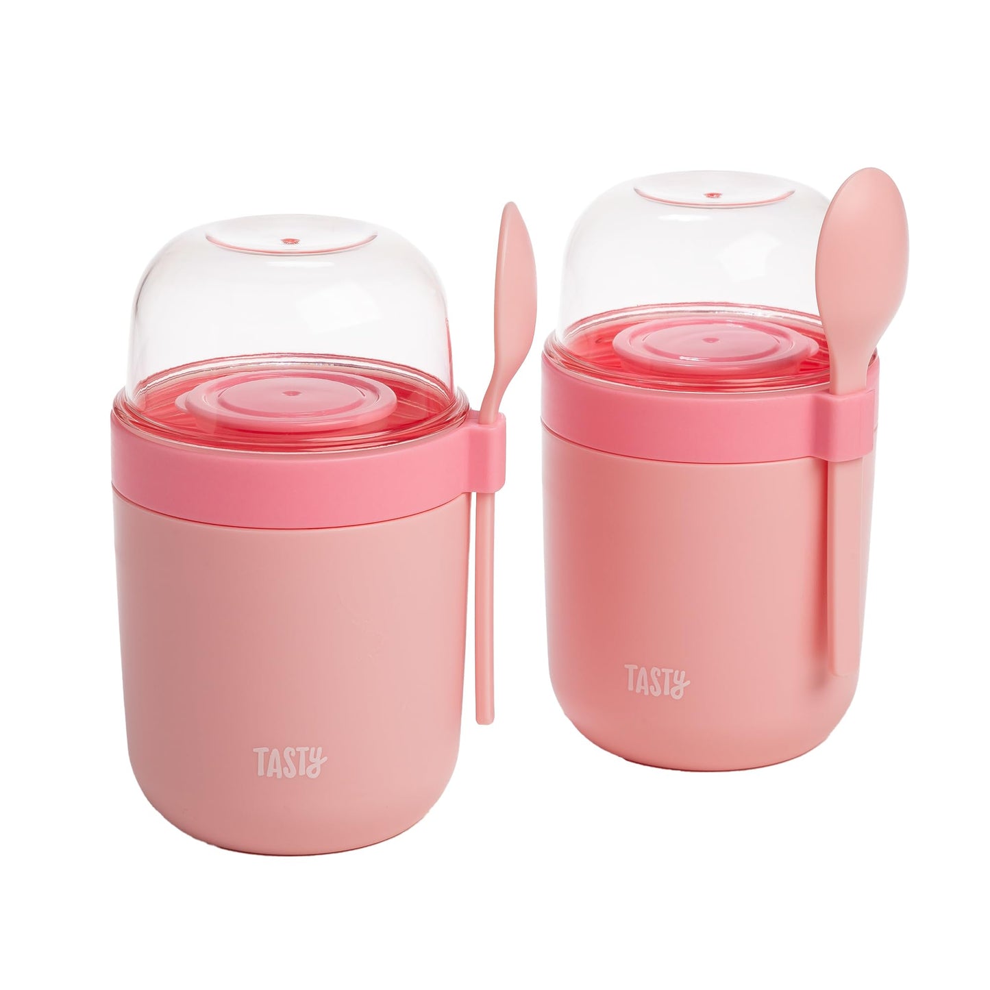 Tasty Travel Snack Cups with Spoons, On-The-Go Snacking, Divided Compartments, Great for Nuts, Cereal, Granola, Yogurt and More, Made Without BPA, 2-Pack, Aqua