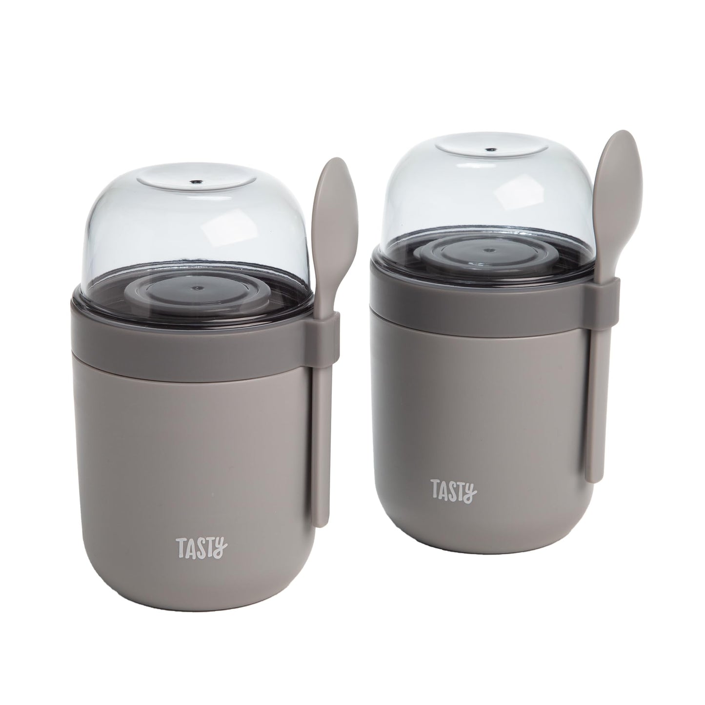Tasty Travel Snack Cups with Spoons, On-The-Go Snacking, Divided Compartments, Great for Nuts, Cereal, Granola, Yogurt and More, Made Without BPA, 2-Pack, Aqua