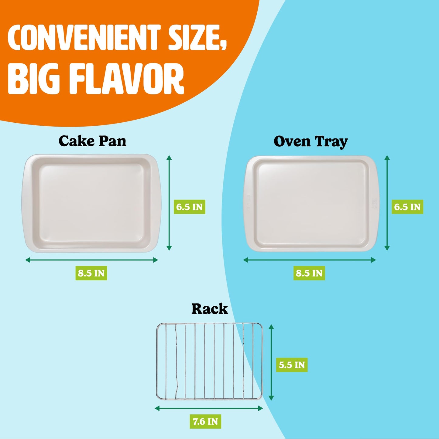 Tasty Nonstick Toaster Oven Baking Set Includes Cake Pan, Oven Tray, Rack, Carbon Steel Bakeware, 3-Piece Set, Pink