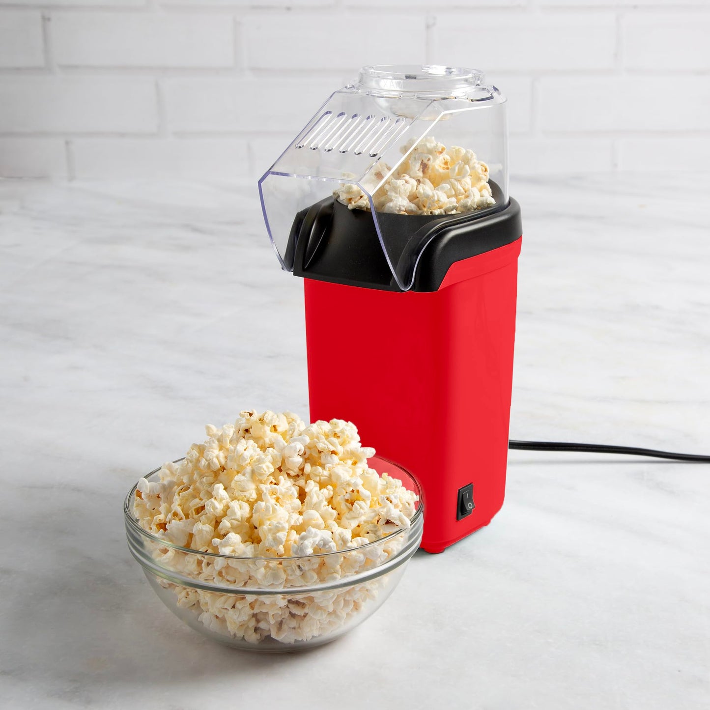 Tasty Hot Air Popcorn Popper, Healthy and Delicious Popcorn in Minutes, Fast and Easy-to-Use, Built-In Measuring Cup and Butter Warmer, 8 Cups, White