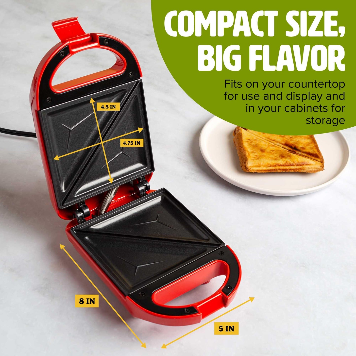 Tasty Mini Sandwich Maker, Makes Sandwiches, Paninis, Grilled Cheese, Desserts, Quick Results, Easy Cleanup, 600W, Aqua
