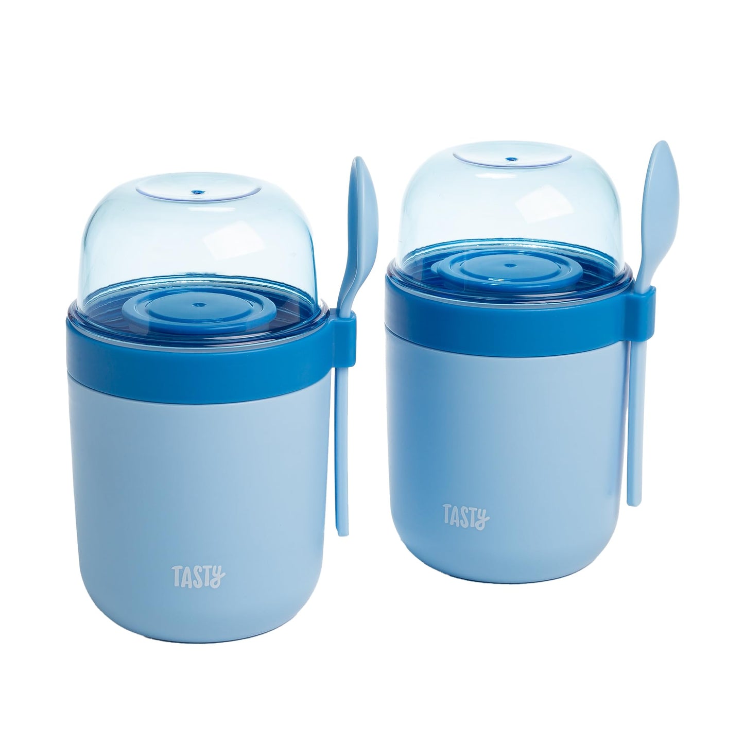 Tasty Travel Snack Cups with Spoons, On-The-Go Snacking, Divided Compartments, Great for Nuts, Cereal, Granola, Yogurt and More, Made Without BPA, 2-Pack, Aqua