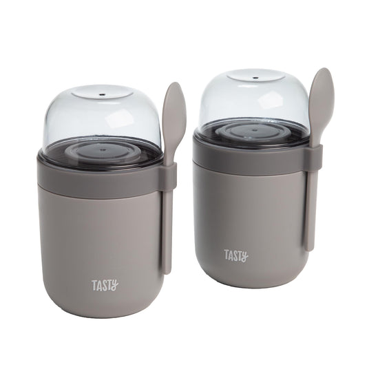 Tasty Travel Snack Cups with Spoons, On-The-Go Snacking, Divided Compartments, Great for Nuts, Cereal, Granola, Yogurt and More, Made Without BPA, 2-Pack, Aqua