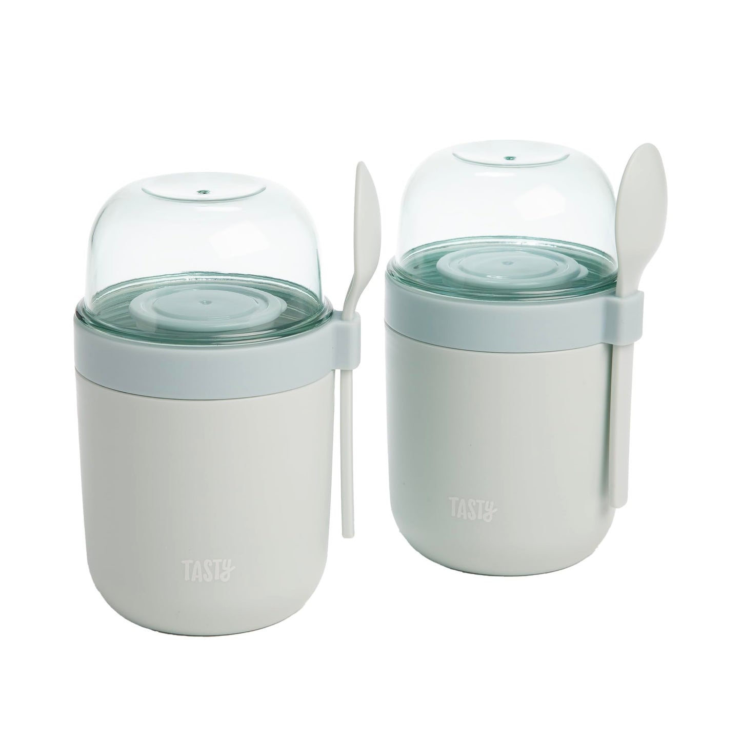 Tasty Travel Snack Cups with Spoons, On-The-Go Snacking, Divided Compartments, Great for Nuts, Cereal, Granola, Yogurt and More, Made Without BPA, 2-Pack, Aqua