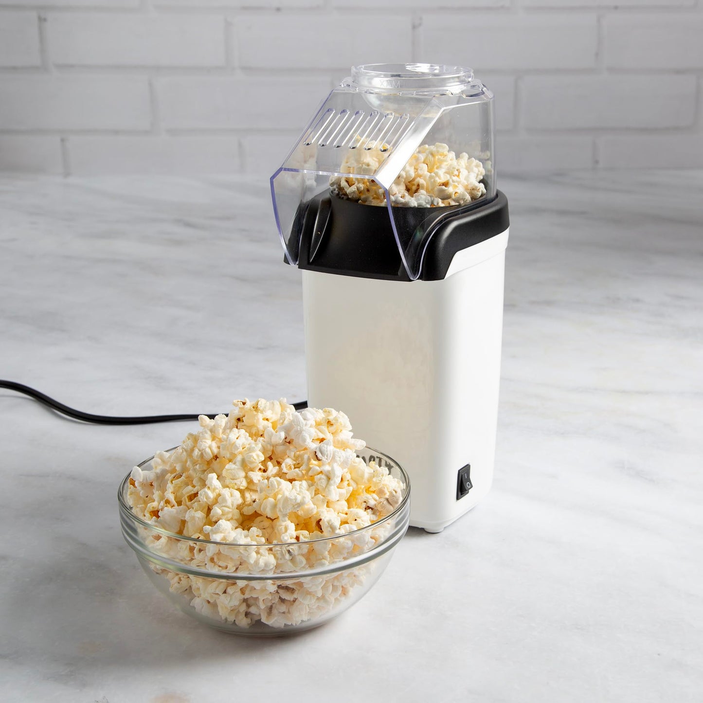 Tasty Hot Air Popcorn Popper, Healthy and Delicious Popcorn in Minutes, Fast and Easy-to-Use, Built-In Measuring Cup and Butter Warmer, 8 Cups, White