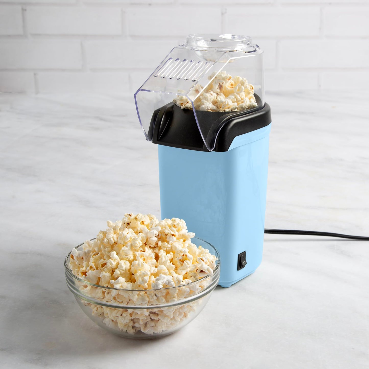 Tasty Hot Air Popcorn Popper, Healthy and Delicious Popcorn in Minutes, Fast and Easy-to-Use, Built-In Measuring Cup and Butter Warmer, 8 Cups, White