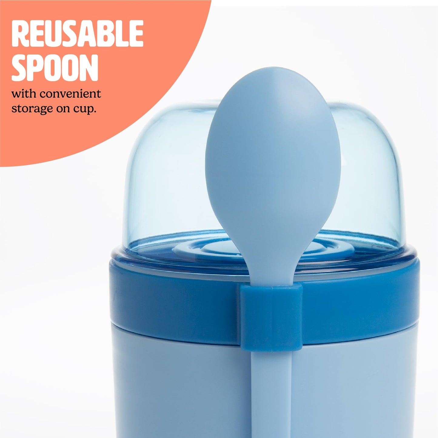Tasty Travel Snack Cups with Spoons, On-The-Go Snacking, Divided Compartments, Great for Nuts, Cereal, Granola, Yogurt and More, Made Without BPA, 2-Pack, Aqua