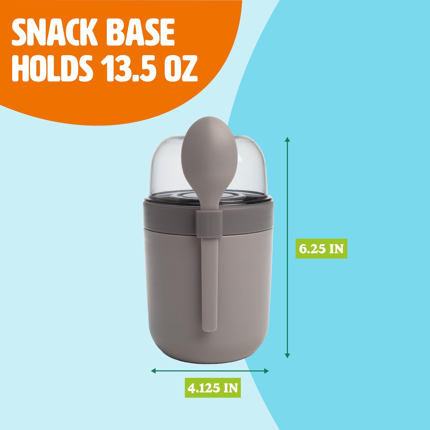 Tasty Travel Snack Cups with Spoons, On-The-Go Snacking, Divided Compartments, Great for Nuts, Cereal, Granola, Yogurt and More, Made Without BPA, 2-Pack, Aqua