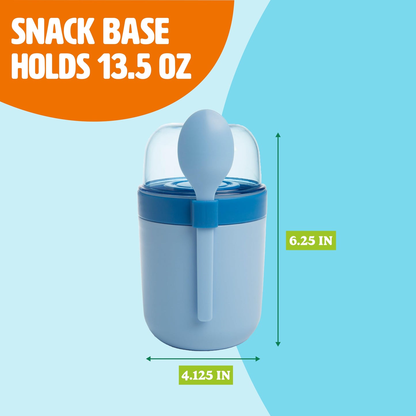 Tasty Travel Snack Cups with Spoons, On-The-Go Snacking, Divided Compartments, Great for Nuts, Cereal, Granola, Yogurt and More, Made Without BPA, 2-Pack, Aqua