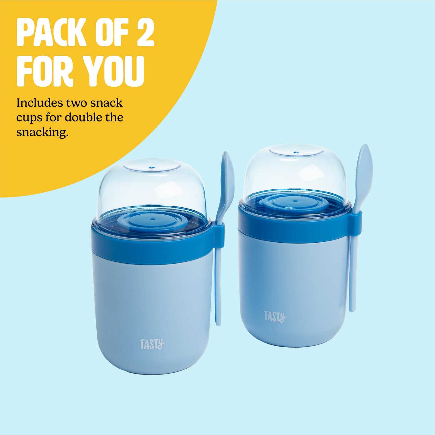 Tasty Travel Snack Cups with Spoons, On-The-Go Snacking, Divided Compartments, Great for Nuts, Cereal, Granola, Yogurt and More, Made Without BPA, 2-Pack, Aqua
