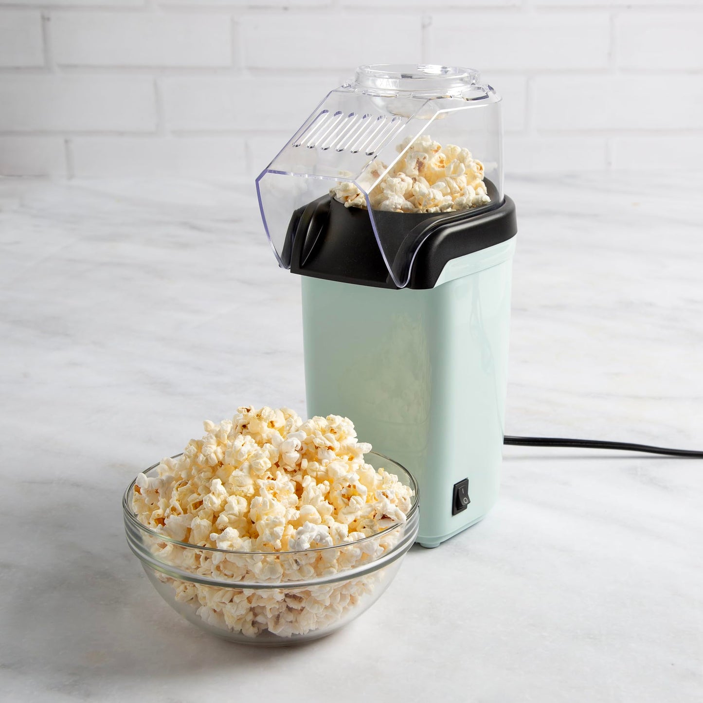 Tasty Hot Air Popcorn Popper, Healthy and Delicious Popcorn in Minutes, Fast and Easy-to-Use, Built-In Measuring Cup and Butter Warmer, 8 Cups, White