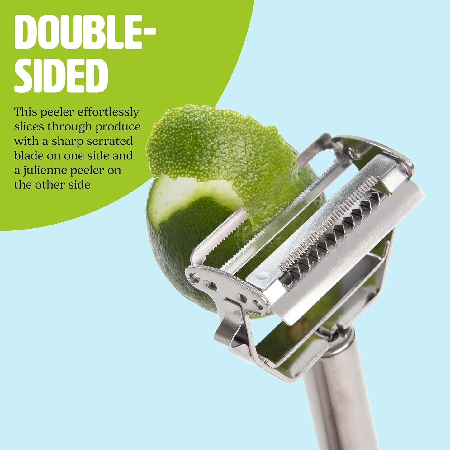 Tasty Julienne Vegetable Peeler with Cleaning Brush, Sharp Stainless Steel Blades, 2 Piece Set, Dishwasher Safe